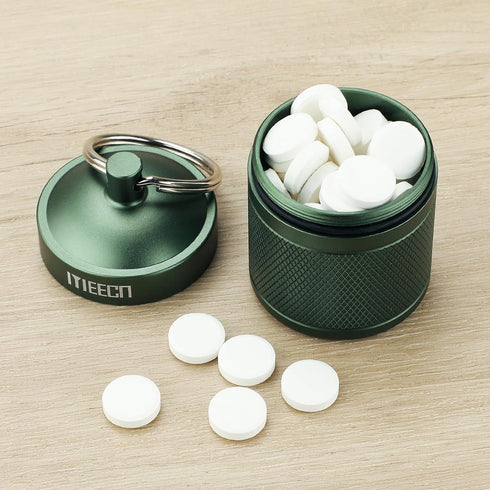 Keychain Pill Holder, Pill Box, Aluminum Waterproof Pill Container, Pill Organizer for Outdoor Travel Camping?Size: 1.6 x 1.6 x 2 in (Green)...