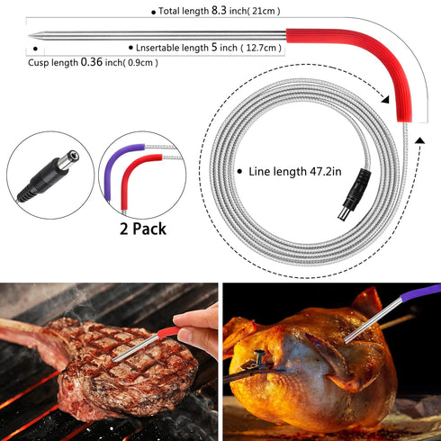 2-Pack Pellet Grill Temperature Meat Probe Compatible with Rec Tec Grills, Thermometer Meat Probe Replacment for RecTeq Grill, with 2-Pack Probe H...