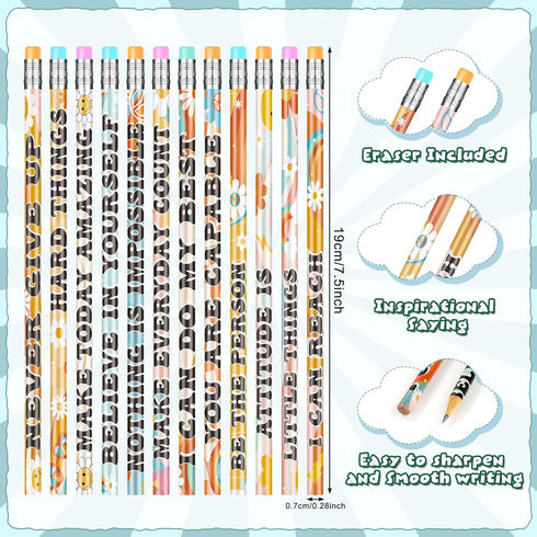 60 Pcs Retro Motivational Pencils Bulk, Inspirational School Pencils for Classroom, Cute Wood Pencils with Encourage Positive Saying, Back to Scho...