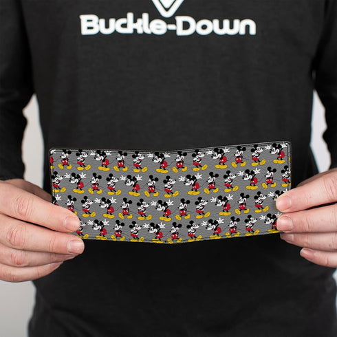 Buckle-Down Men's Disney Wallet, Bifold, Nerdy Mickey Mouse 3 Pose Stripe Gray, Vegan Leather, Multicolor, Standard Size...