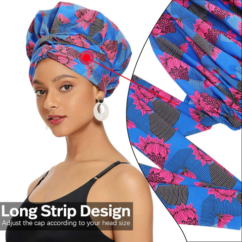 Satin Bonnet for Women, Silk Bonnet for Curly Hair Bonnet for Black Women Satin Hair Ankara African Print Head Scarf Head Wrap (Blue)...