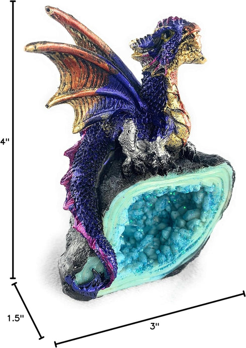 Ain’t It Nice Dragon Statue Rock Faux Geode Cavern Sparkling Medieval Collectible Fantasy Dragon Figurine Décor, Blue 3(L) X 1.5(W) X 4(H) inches...
