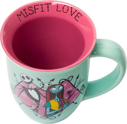 Silver Buffalo Disney Nightmare Before Christmas Jack and Sally Misfit Love Wide Rim Ceramic Mug, 16 Ounces...