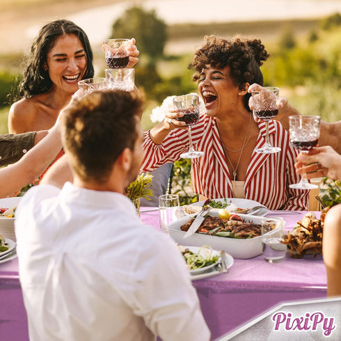 PixiPy Premium Plastic Disposable Tablecloth (2 PK, Purple, 40" x 108") Elegant Table Cover for Parties, Heavy Duty Thick Laser Cut Napery Indoor ...