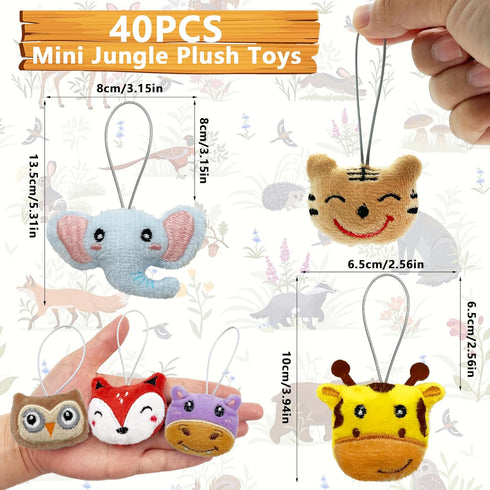 40 PCS Mini Jungle Animal Plush Toys Set Cute Small Animal Stuffed Keychain for Party Favors Keychain Ornament for Goody Bag Easter Egg Stuffers C...