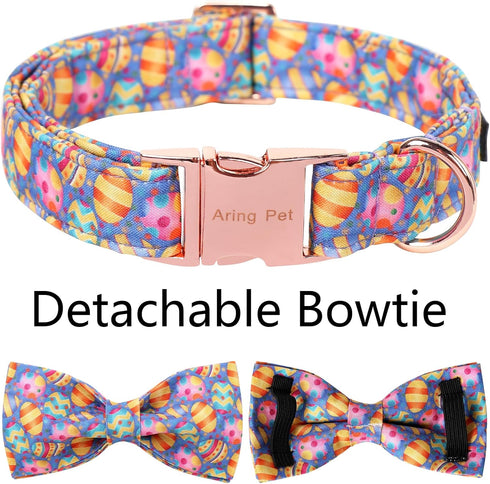 ARING PET Easter Dog Collar-Cute Easter Eggs Dog Collar with Bow, Adjustable Cotton Purple Easter Pet Collar Puppy Collars with Metal Buckle...
