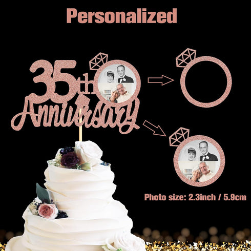 Sumerk 35th Anniversary Cake Topper,13PCS Rose Gold Glitter Cake Toppers Cake Decorations Set for 35th Wedding Anniversary Celebration Party...