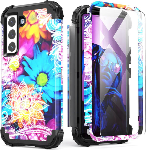 IDweel Galaxy S24 Case with Screen Protector & Camera Lens Protector,Hybrid 3 in 1 Shockproof Heavy Duty Protection Hard PC Cover Soft Silicone Bu...