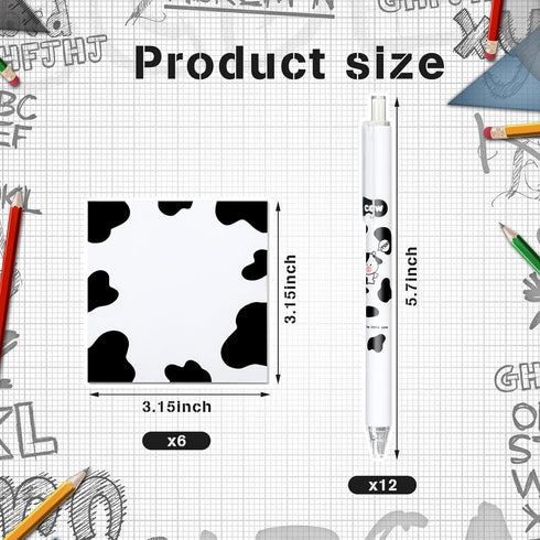18 Pieces Cow Print Stuff, 12 Cow Pens and 300 Sheets Cow Notes with 5 Styles, Aesthetic Pens, Cow Print Gifts for Christmas Office School Supplie...