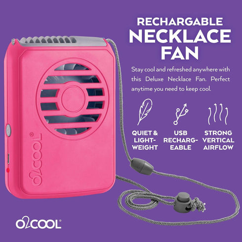 O2COOL Personal Travel Rechargeable Battery Powered Neck Cooling Fan, Single Pack (Pink)...