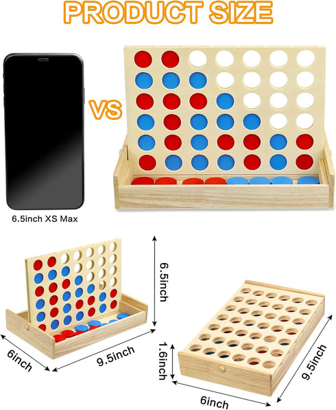 Wooden 4 in a Row Game, Kids Board Games for Kids 5 6 8 10 12 Year Olds, Travel Games for Kids and Adults, 2 Player Classic Family Board Games for...