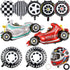 10 PCS Race Car Balloons, Foil Helmet Checkered Balloons and Hot Wheel Tire Balloons, Race Car Party Supplies for Boy Two Fast Birthday Party Cars...