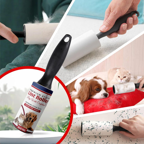 Premium Sticky Lint Roller - 270 Sheets Value Pack, 3 Refills 1 Roller, Ergonomic Handle with Effortless Cleanliness for Pet, Dog, Cat Hair Fur, C...