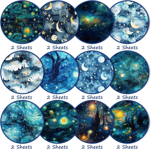24Pcs Galaxy Pattern Scrapbook Paper Pack 11.8"x11.8" Starry Sky Specialty Paper Scrapbooking Cardstock Paper Designer Paper Pads Junk Journal Cra...