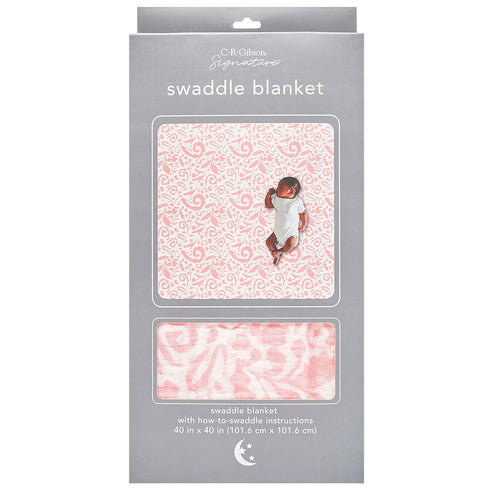 C.R. Gibson BLAN-24244 Pink Paisley 100% Cotton Muslin Swaddle Blanket for Newborns, 40" W x 40" L, Pink...