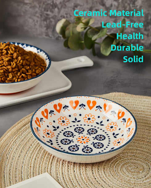 Nonslip Cat Bowls — Ceramic Cat Bowl Whisker Friendly Shallow Cat Food Dish Cute Flat Cat Bowl Wide Small Cat Feeding Bowls, 3PCS, Anti Whisker Fa...