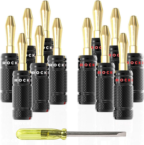 Banana Plugs 6 Pairs / 12 pcs, Dual Closed Screw 24K Gold Plated Banana Connectors for Speaker Wire, Wall Plate, Home Theater, Audio/Video Receive...
