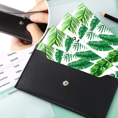 11 Pieces Cash Envelope Wallet PU Leather Cash Envelopes Cash Wallet Reusable Budget Envelope Cash Dividers for Wallets with Cash Envelope Tab Sti...