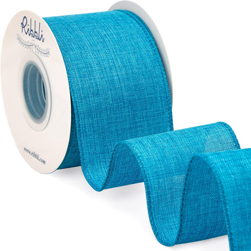 Ribbli Turquoise Blue Linen Wired Ribbon,2-1/2 Inch x Continuous 10 Yard, Blue Burlap Wired Ribbon Easter Ribbon for Wreaths, Big Bow Crafts,Gift ...