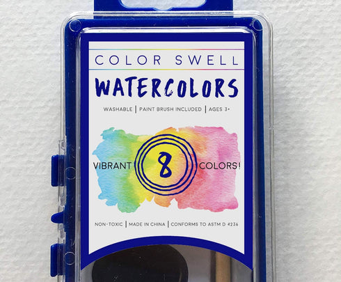 Color Swell Bulk 8 Color Watercolors with Wood Brushes - 4 Packs...