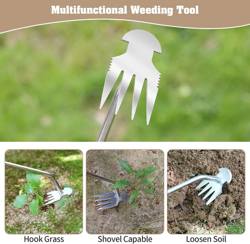 Stainless Steel Weed Puller 2 Pcs, Multifunction Weeder Puller, Wood Handle Hand Weeder Tool for Gardening, Shaped Light Duty Hand Weeder for Gard...