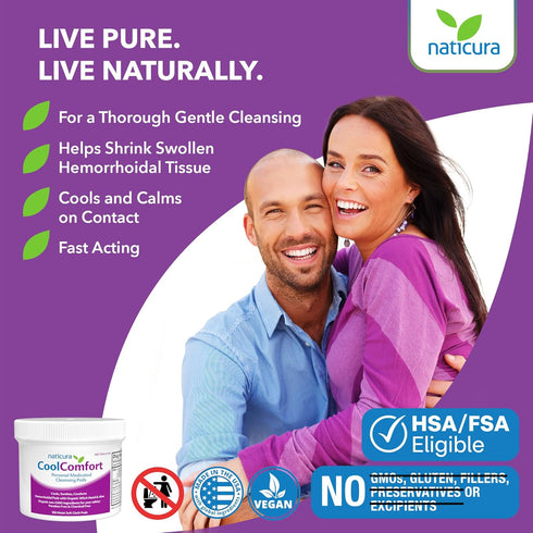 CoolComfort Personal Cleansing Pads with Organic Witch Hazel and Aloe Vera - All-Natural and Fast Acting Wipes for Hemorrhoid Burning, Itching, Pa...