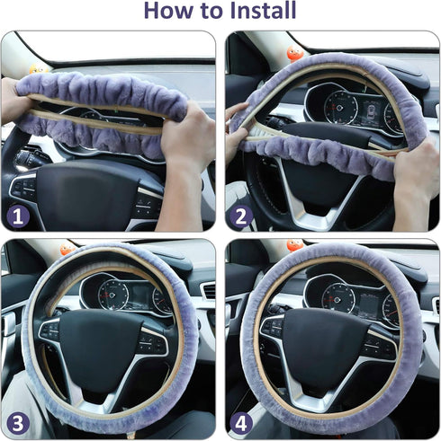 Fluffy Steering Wheel Cover for Women Girls Ladies, Accmor 15 inch Winter Warm Fuzzy Vehicle Wheel Protector, Fashion Fur Car Wheel Cover & Handbr...