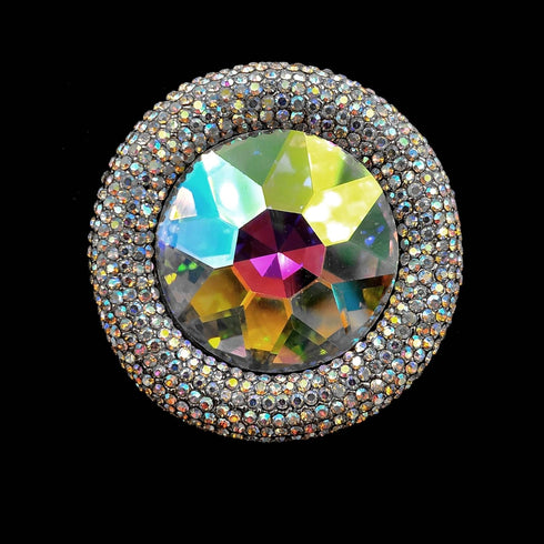 Glitter Wide Pave Round Stone Shaped Brooch Rhinestone Pin...