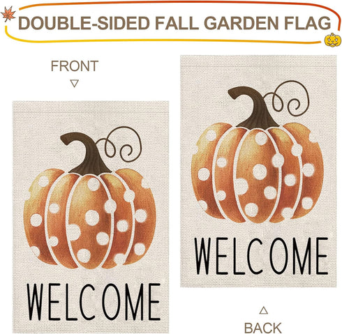 Fall Garden Flag?Welcome Pumpkin Fall Flag 12X18inch?Double Faced Linen Material ?Outdoor Fall Decor?Farmhouse Welcome Banner Pumpkin Decor...