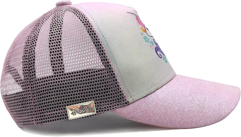 Cute Unicorn Hat for Girls Adjustable Mesh Trucker Cap for Kids 3-10 Ages Pink...