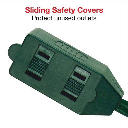 Clear Power 3 Outlet Indoor Extension Cord 16/2 SPT-2 w/Lighted footswitch (9 ft, Green), CP10028...