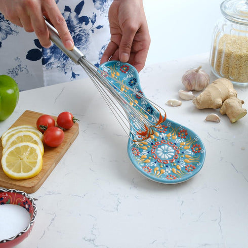 Handmade Spoon Rest, Ceramic Spoon Rest for Stove Top, 10" Spoon Rest for Kitchen Counter, Dishwasher Safe Spoon Holder for Stove, Housewarming Gi...