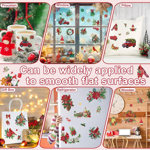 30 Sheets Christmas Rub on Transfers for Crafts and Furniture Xmas Santa Snowman Cardinals Transfer Stickers Winter Floral Bird Rub on Decal for H...
