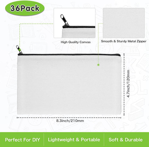 Tenare Sublimation Blank Bag Canvas Zipper Pouch Blank Makeup Bag Canvas Double-side Pencil Case for Painting DIY, 8.3 x 4.7 Inches(24 Pieces)...
