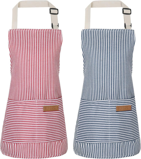 Stripes Kids Apron, Kids Cooking Aprons with 2 Pockets, Cute Kids Aprons for Cooking for Boys and Girls Adjustable...