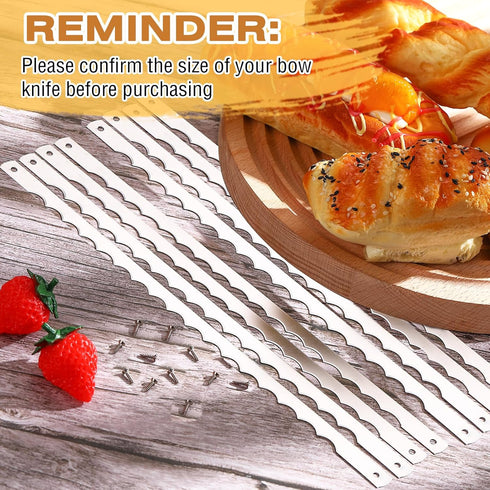 Bread Bow Knife Blades Stainless Steel Replacement Blade Bread Blade with Screws for Cake Homemade Bread Cutting Wooden Bread Knife, 10.8 Inches (...