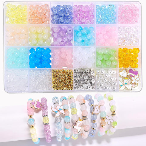 Enjoymade Glass Beads Bracelet Making Kit, Lovely Cute Bracelet Necklace Jewelry Making Kit, DIY Bulk Acrylic Gradient Bubble Bead Jewelry, Birthd...