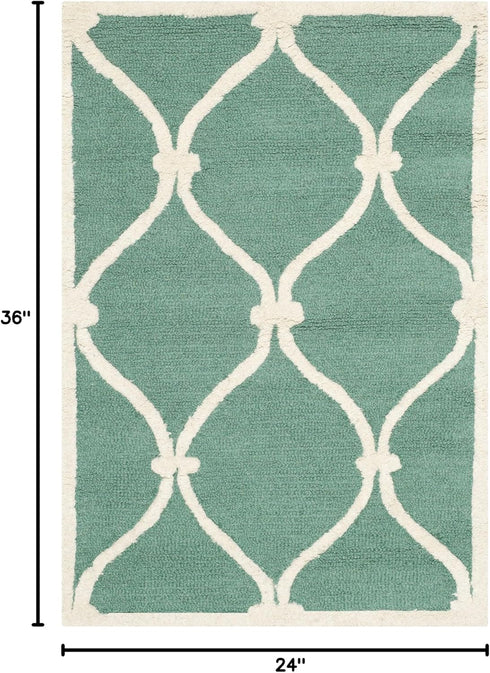 SAFAVIEH Cambridge Collection Accent Rug - 2' x 3', Teal & Ivory, Handmade Moroccan Wool, Ideal for High Traffic Areas in Entryway, Living Room, B...