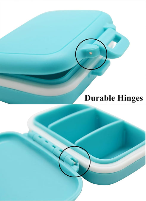 Small Pill Box Supplement Case for Pocket or Purse - 3 Removable Compartments Travel Medication Carry Case - Daily Vitamin Organizer Box (Blue)...