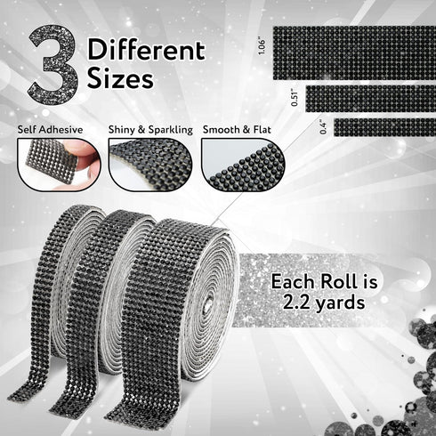 3 Rolls Rhinestone Ribbon - Self Adhesive Rhinestone Strips - Nonwashable Rhinestone Tape - Diamond Ribbon & Bling Wrap for Crafting, DIY, Art, De...