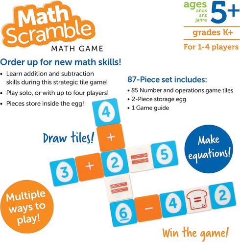 Learning Resources Math Scramble Game,Educational Games for Kids, Math Games for Kids, Early Math Skills, Addition and Subtraction Games, 87 piece...
