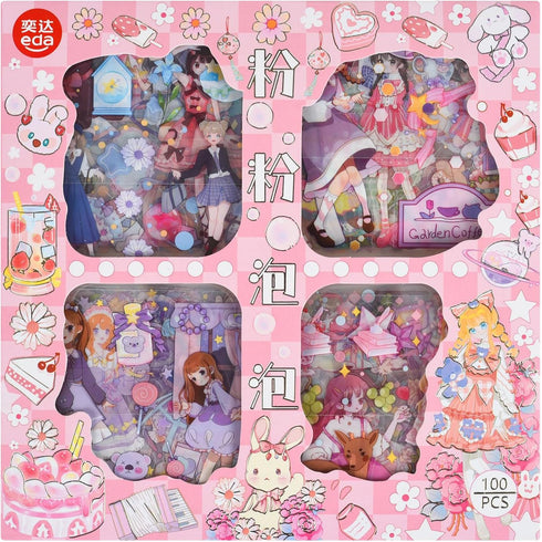EAMOTOL 100 Sheets Kawaii Girls Stickers Kit for Journaling - Cute Sweet Cartoon PET Transparent Collage Scrapbooking Supplies Sticker Decal for J...