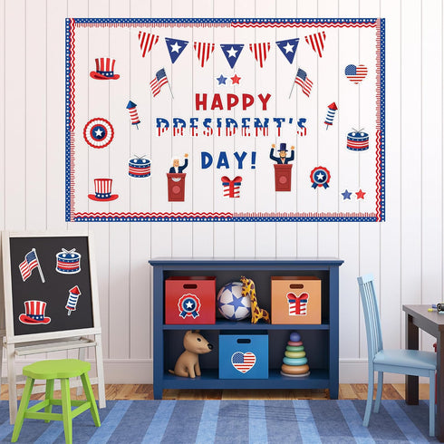 94Pcs US Presidents Government Bulletin Board Classroom Decoration Patriotic Border American Flag Cutouts President Memorial Independence Day Supp...