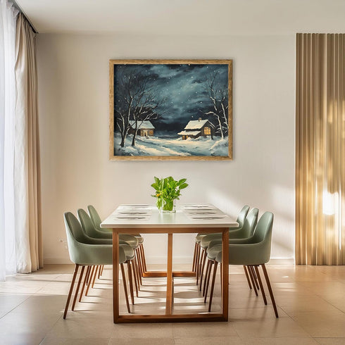 Posterizer 1 pcs-old farm house in snowy winter nature-in oil painting style-13-Landscape & Nature Art-GIft for Men Women Teens-Dining Room Decor-...