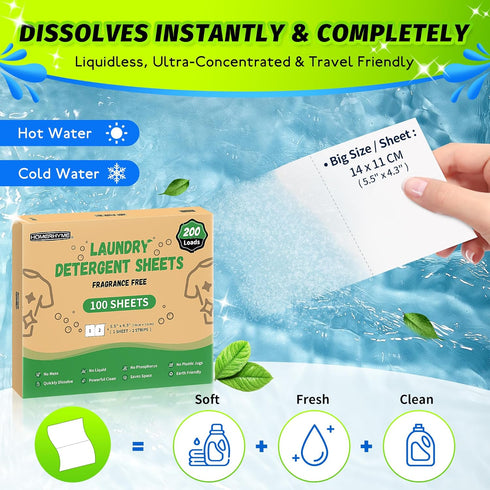 Laundry Detergent Sheets - Up to 200 Loads (100 Sheets),Unscented,Plastic Free,Laundry Detergent Strips for Travel,Dorms, Home,Apartments,Liquidle...