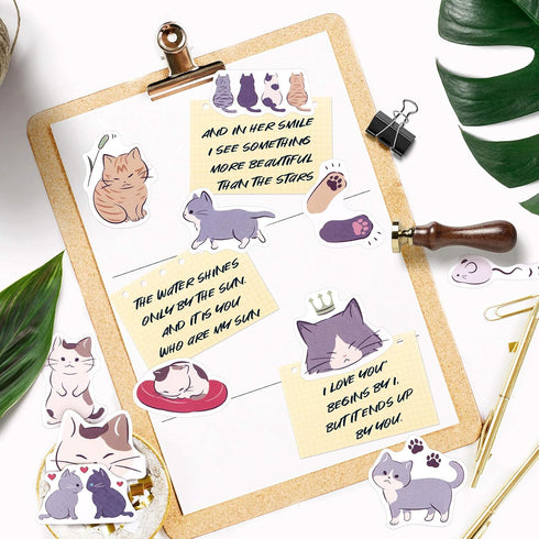 OIIKI 225 PCS Cat Scrapbook Stickers, Mini Size Laptop Stickers Decals, DIY Decoration Stickers for Scrapbook, Laptop, Travel Case, Calendars (5 P...