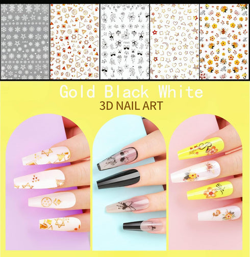 Teenitor 12 Sheets Nail Art Sticker Self-Adhesive, Flower Nail Stickers 5D Embossed Nail Decals, 5 Boxes Nail Art Glitter Sequins Flakes, Nail Art...
