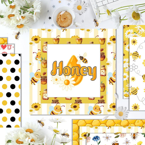 Sunflower Scrapbook Paper Pad,25 Pcs Bee Pattern Double-Sided Decopodge Paper,Cardstock Paper for Scrapbooking DIY Decorative Background Cardmakin...