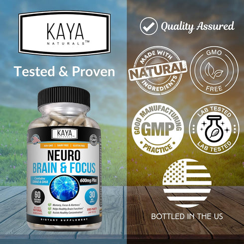 Kaya Naturals - Neuro Brain for Memory & Focus - Nootropic Energy Capsule - Nootropic Brain Support Supplement - Focus & Concentration & Learning ...