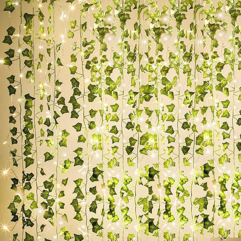 KASZOO 84Ft 12 Pack Artificial Ivy Garland Fake Plants, Vine Hanging Garland with CE Certified 80 LED String Light, Hanging for Home Bedroom Garde...